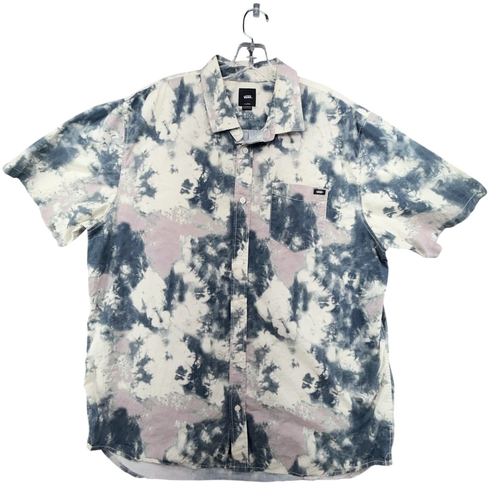 Vans Shirt Mens XL Blue Pink Tie Dye Short Sleeve Button Up Camp Skate Top